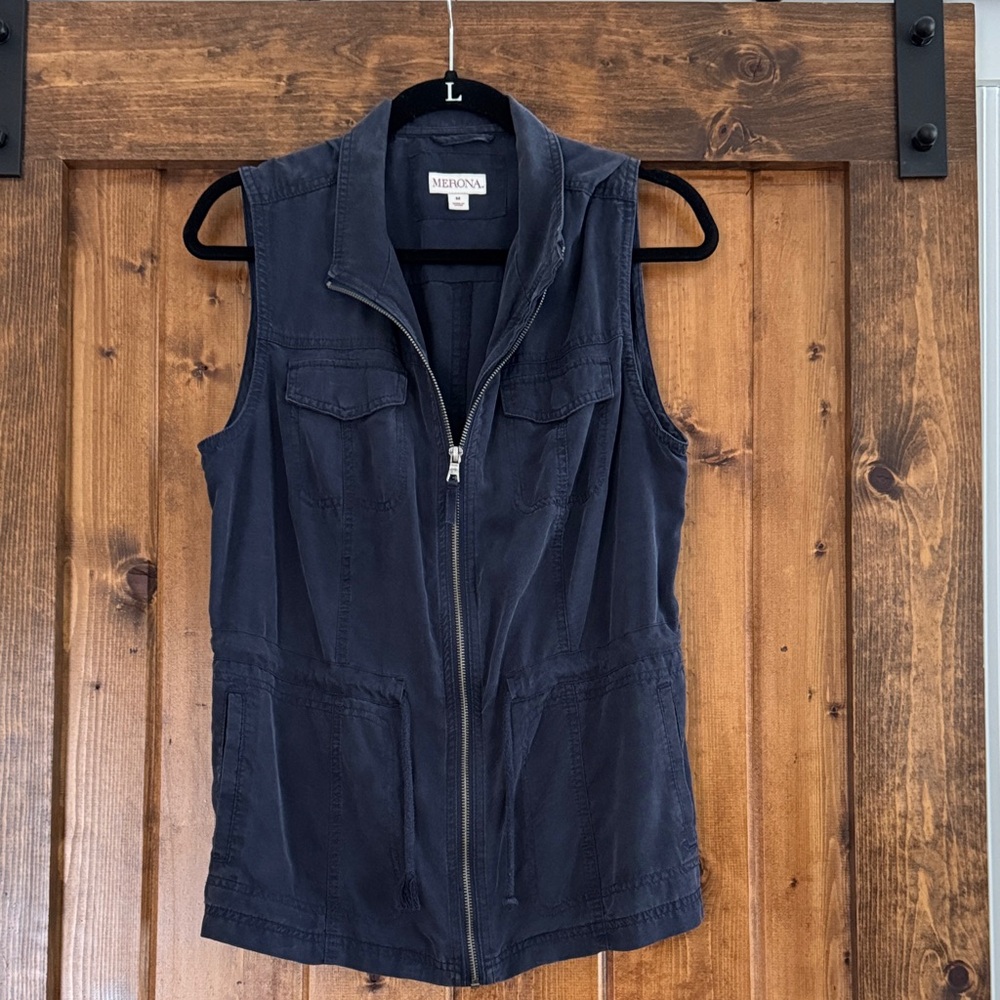 Merona Navy Zip-Front Sleeveless Utility Vest
